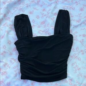 SHEIN Black Ruched Bustier Crop Tank Top